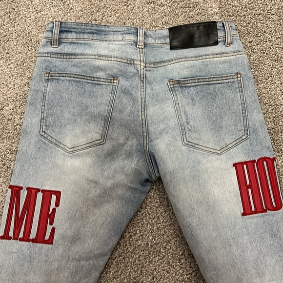 EUC HOMME + FEMME LA RED LOGO LETTERMAN DENIM JEANS 32 - Picture 12 of 16